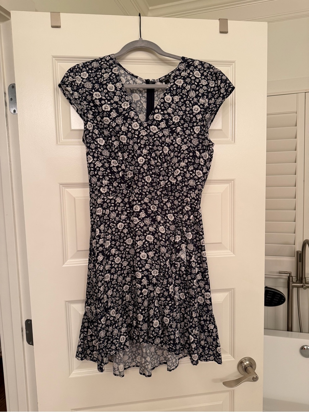 J. Crew Navy and White Floral Cap-Sleeve Mini Dress